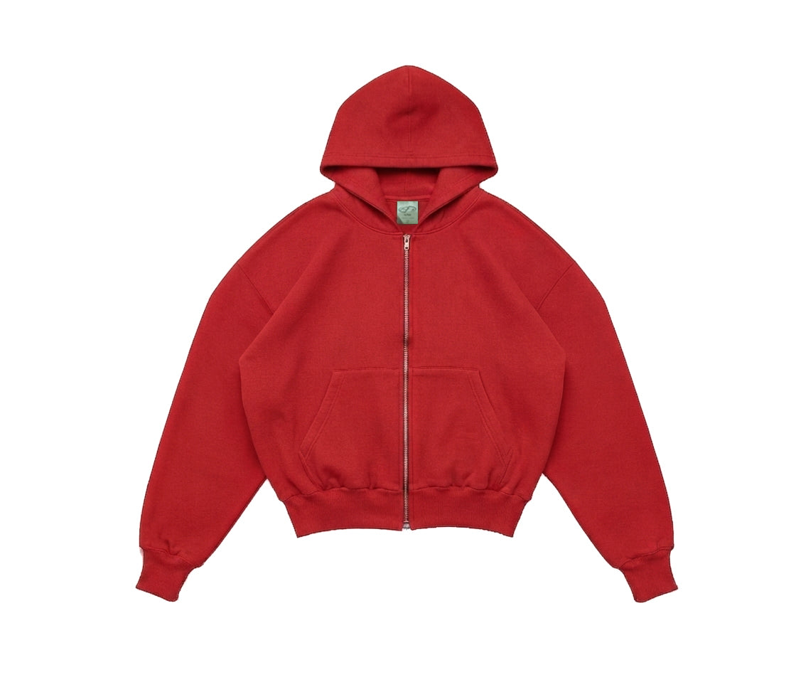 BOXY FIT ZIPPER HOODIE RED