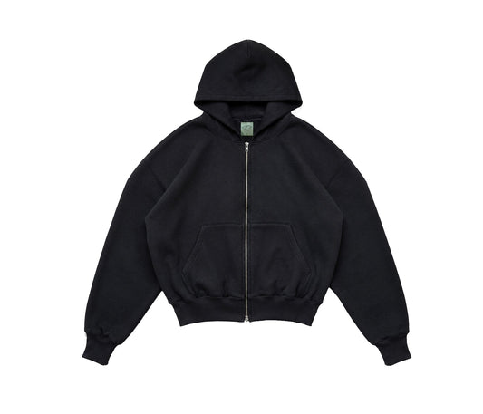 BOXY FIT ZIPPER HOODIE BLACK